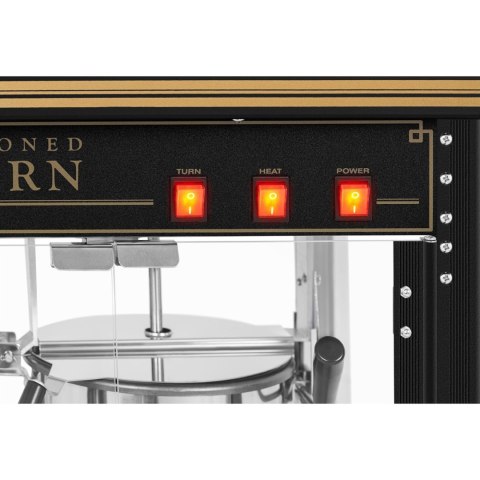 MASZYNA AUTOMAT URZĄDZENIE DO PRAŻENIA POPCORNU RETRO TEFLON 1600 W 5-6 KG/H - CZARNO-ZŁOTA MASZYNA AUTOMAT URZĄDZENIE DO PRAŻENIA POPCORNU RETRO TEFLON 1600 W 5-6 KG/H - CZARNO-ZŁOTA