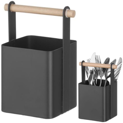 ORGANIZER KOSZYK STOŁOWY NA SZTUĆCE Z DREWNIANĄ RĄCZKĄ 14X10.5X19 CM - HENDI 427064