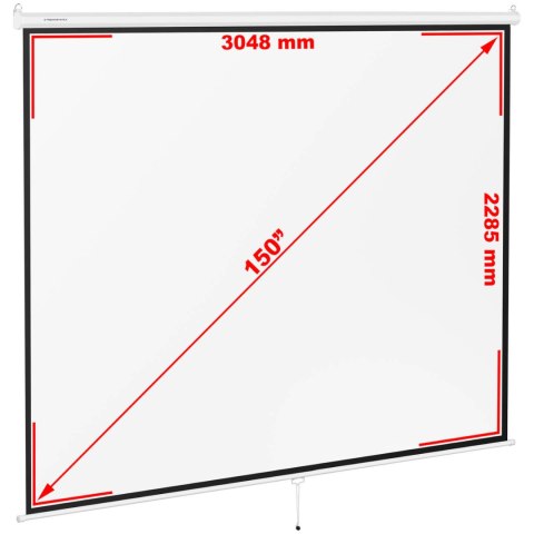 EKRAN DO PROJEKTORA PÓŁAUTOMATYCZNY ŚCIENNY SUFITOWY MATOWY BIAŁY 150'' 312.8X239 CM 4:3