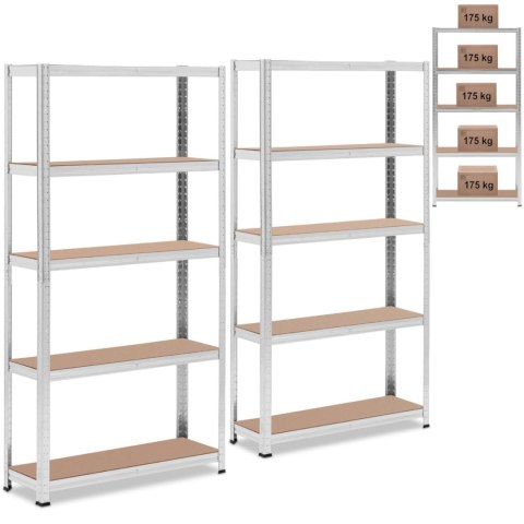 REGAŁ MAGAZYNOWY METALOWY 5 PÓŁEK 875 KG 90 X 30 X 180 CM SZARY 2 SZT. REGAŁ MAGAZYNOWY METALOWY 5 PÓŁEK 875 KG 90 X 30 X 180 CM SZARY 2 SZT.