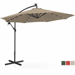 PARASOL OGRODOWY NA WYSIĘGNIKU OKRĄGŁY UCHYLNY Z OŚWIETLENIEM LED ŚR. 300 CM SZAROBRĄZOWY