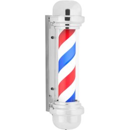 SŁUPEK SZYLD FRYZJERSKI BARBERSKI BARBER POLE OBROTOWY PODŚWIETLANY 38 CM - SREBRNY