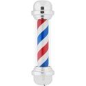 SŁUPEK SZYLD FRYZJERSKI BARBERSKI BARBER POLE OBROTOWY PODŚWIETLANY 38 CM - SREBRNY