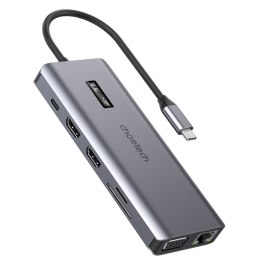 ADAPTER HUB WIELOFUNKCYJNY Z WYŚWIETLACZEM USB-C USB-A VGA AUX SD TF 12W1 SZARY