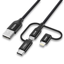 KABEL USB MFI LIGHTNING USB TYP C MICRO USB 3W1 1.2 M CZARNY