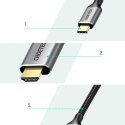 PRZEJŚCIÓWKA HUB USB TYP C - HDMI 2.0 + KABEL HDMI 2M SZARY