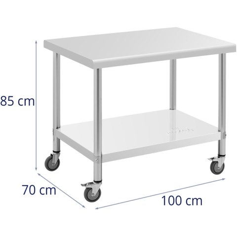 STÓŁ METALOWY GASTRONOMICZNY NA KÓŁKACH Z PÓŁKĄ STAL 70 X 100 CM STÓŁ METALOWY GASTRONOMICZNY NA KÓŁKACH Z PÓŁKĄ STAL 70 X 100 CM