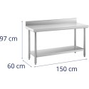 STÓŁ ROBOCZY GASTRONOMICZNY Z RANTEM I PÓŁKĄ STAL 150 X 60 CM