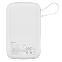 QPOW POWERBANK 10000MAH WBUDOWANY KABEL USB TYPU C 22.5W QUICK CHARGE BIAŁY