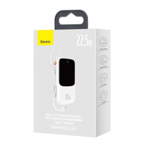 QPOW POWERBANK 10000MAH WBUDOWANY KABEL USB TYPU C 22.5W QUICK CHARGE BIAŁY QPOW POWERBANK 10000MAH WBUDOWANY KABEL USB TYPU C 22.5W QUICK CHARGE BIAŁY