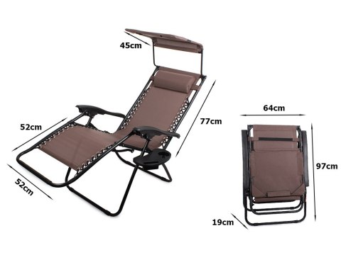 Leżk składany ogrodowy fotel plażowy zero gravity 2w1 krzesło z daszkiem Leżk składany ogrodowy fotel plażowy zero gravity 2w1 krzesło z daszkiem