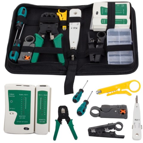 Tester sieciowy zestaw lsa zaciskarka rj45 etui Tester sieciowy zestaw lsa zaciskarka rj45 etui