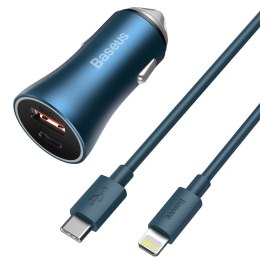 SZYBKA ŁADOWARKA SAMOCHODOWA 40W PD QC USB-C / USB + KABEL DO IPHONE NIEBIESKI