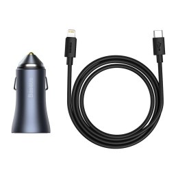 SZYBKA ŁADOWARKA SAMOCHODOWA USB-C USB 40W PD QC SCP FCP AFC + KABEL USB-C - LIGHTNING SZARY