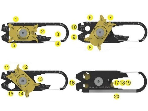 Brelok karabińczyk nóż multitool przeżycia 20w1 Brelok karabińczyk nóż multitool przeżycia 20w1