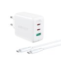 2W1 ŁADOWARKA SIECIOWA 2X USB-C USB 65W + KABEL USB-C BIAŁY