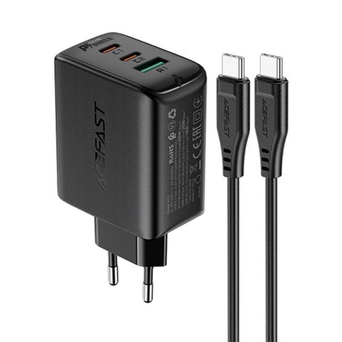 2W1 ŁADOWARKA SIECIOWA 2X USB-C USB 65W + KABEL USB-C CZARNY