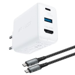 2W1 ŁADOWARKA SIECIOWA Z KABLEM USB-C + PRZEJŚCIÓWKA ADAPTER USB-C - HDMI 4K BIAŁY