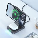 3W1 ŁADOWARKA QI 15W Z UCHWYTEM MAGNETYCZNYM DO IPHONE APPLE WATCH I AIRPODS CZARNY