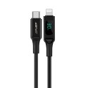 KABEL PRZEWÓD W OPLOCIE Z EKRANEM LED DO IPHONE MFI USB-C - LIGHTNING 1.2M 30W 3A CZARNY