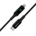 KABEL PRZEWÓD W OPLOCIE Z EKRANEM LED DO IPHONE MFI USB-C - LIGHTNING 1.2M 30W 3A CZARNY