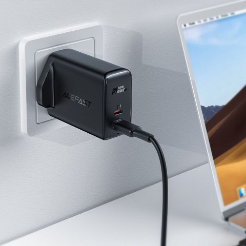 ŁADOWARKA SIECIOWA ANGIELSKA A32 GAN DWA PORTY USB-C PD 50W WTYCZKA UK BIAŁY ŁADOWARKA SIECIOWA ANGIELSKA A32 GAN DWA PORTY USB-C PD 50W WTYCZKA UK BIAŁY