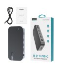 HUB ADAPTER M52 USB-C USB-A HDMI VGA DP SD TF RJ45 AUX PD SZARY