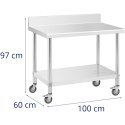 STÓŁ BLAT ROBOCZY PRZYŚCIENNY Z RANTEM NA KÓŁKACH 1 PÓŁKA 100 X 60 CM DO 155 KG