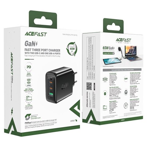 SZYBKA ŁADOWARKA SIECIOWA GAN 2X USB-C USB-A PPS PD QC4+ 65W CZARNA SZYBKA ŁADOWARKA SIECIOWA GAN 2X USB-C USB-A PPS PD QC4+ 65W CZARNA