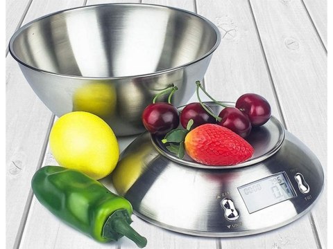 Waga kuchenna elektroniczna cyfrowa z misą miska 5kg lcd srebrna metalowa Waga kuchenna elektroniczna cyfrowa z misą miska 5kg lcd srebrna metalowa