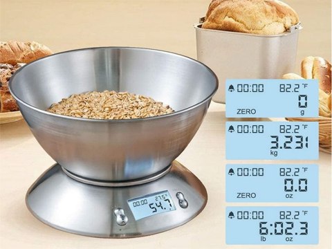Waga kuchenna elektroniczna cyfrowa z misą miska 5kg lcd srebrna metalowa Waga kuchenna elektroniczna cyfrowa z misą miska 5kg lcd srebrna metalowa
