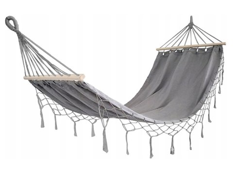 Hamak ogrodowy turystyczny szary frędzle huśtawka boho torba 200 x 100cm Hamak ogrodowy turystyczny szary frędzle huśtawka boho torba 200 x 100cm