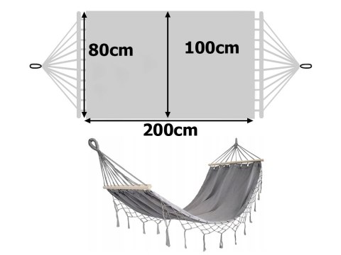 Hamak ogrodowy turystyczny szary frędzle huśtawka boho torba 200 x 100cm Hamak ogrodowy turystyczny szary frędzle huśtawka boho torba 200 x 100cm