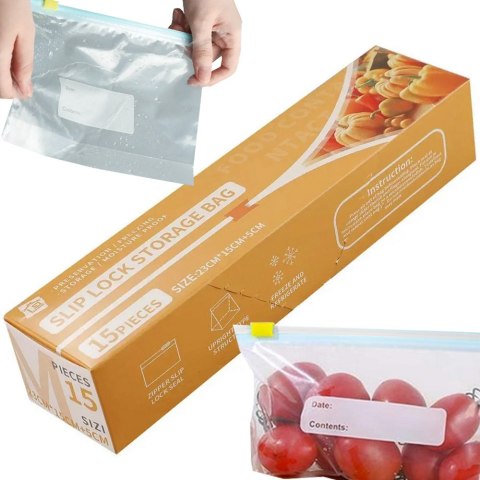 Torebki foliowe strunowe suwak zamykane szczelne do żywności 1200ml 15szt Torebki foliowe strunowe suwak zamykane szczelne do żywności 1200ml 15szt