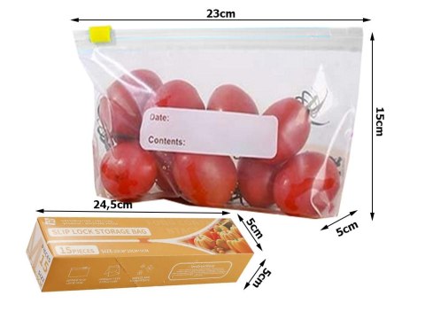 Torebki foliowe strunowe suwak zamykane szczelne do żywności 1200ml 15szt Torebki foliowe strunowe suwak zamykane szczelne do żywności 1200ml 15szt
