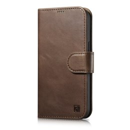 2W1 ETUI SKÓRZANY POKROWIEC Z KLAPKĄ IPHONE 14 ANTI-RFID OIL WAX WALLET CASE CIEMNO-BRĄZOWY