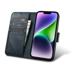 2W1 ETUI SKÓRZANY POKROWIEC Z KLAPKĄ IPHONE 14 ANTI-RFID OIL WAX WALLET CASE NIEBIESKI