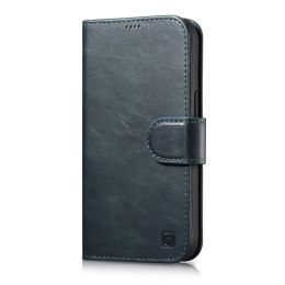 2W1 ETUI SKÓRZANY POKROWIEC Z KLAPKĄ IPHONE 14 ANTI-RFID OIL WAX WALLET CASE NIEBIESKI