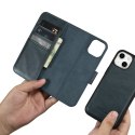 2W1 ETUI SKÓRZANY POKROWIEC Z KLAPKĄ IPHONE 14 ANTI-RFID OIL WAX WALLET CASE NIEBIESKI