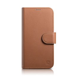 2W1 ETUI SKÓRZANY POKROWIEC Z KLAPKĄ IPHONE 14 ANTI-RFID WALLET CASE BRĄZOWY