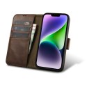 2W1 ETUI SKÓRZANY POKROWIEC Z KLAPKĄ IPHONE 14 PLUS ANTI-RFID OIL WAX WALLET CASE CIEMNO-BRĄZOWY