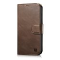 2W1 ETUI SKÓRZANY POKROWIEC Z KLAPKĄ IPHONE 14 PLUS ANTI-RFID OIL WAX WALLET CASE CIEMNO-BRĄZOWY