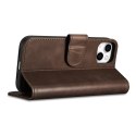 2W1 ETUI SKÓRZANY POKROWIEC Z KLAPKĄ IPHONE 14 PLUS ANTI-RFID OIL WAX WALLET CASE CIEMNO-BRĄZOWY