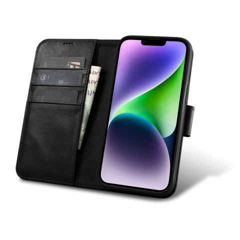 2W1 ETUI SKÓRZANY POKROWIEC Z KLAPKĄ IPHONE 14 PLUS ANTI-RFID OIL WAX WALLET CASE CZARNY