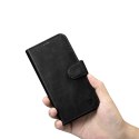 2W1 ETUI SKÓRZANY POKROWIEC Z KLAPKĄ IPHONE 14 PLUS ANTI-RFID OIL WAX WALLET CASE CZARNY