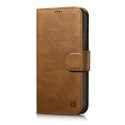 2W1 ETUI SKÓRZANY POKROWIEC Z KLAPKĄ IPHONE 14 PLUS ANTI-RFID OIL WAX WALLET CASE JASNO-BRĄZOWY