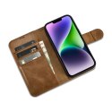 2W1 ETUI SKÓRZANY POKROWIEC Z KLAPKĄ IPHONE 14 PLUS ANTI-RFID OIL WAX WALLET CASE JASNO-BRĄZOWY