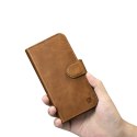 2W1 ETUI SKÓRZANY POKROWIEC Z KLAPKĄ IPHONE 14 PLUS ANTI-RFID OIL WAX WALLET CASE JASNO-BRĄZOWY