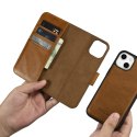 2W1 ETUI SKÓRZANY POKROWIEC Z KLAPKĄ IPHONE 14 PLUS ANTI-RFID OIL WAX WALLET CASE JASNO-BRĄZOWY