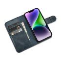 2W1 ETUI SKÓRZANY POKROWIEC Z KLAPKĄ IPHONE 14 PLUS ANTI-RFID OIL WAX WALLET CASE NIEBIESKI